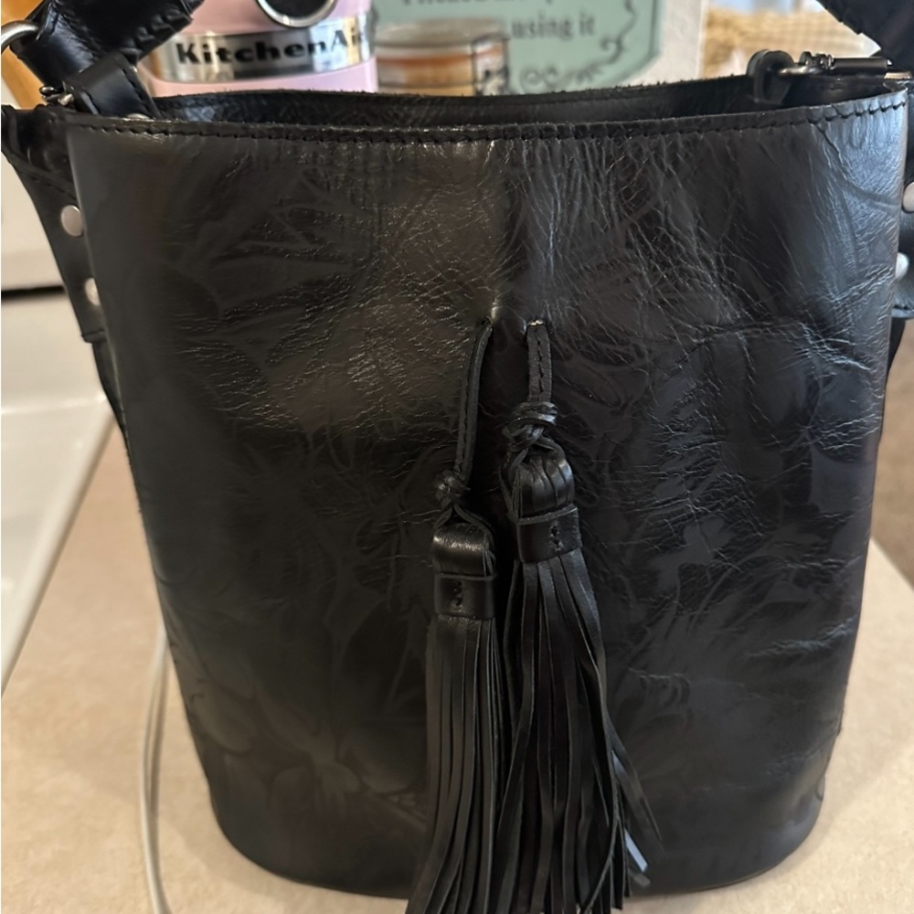 Patricia Nash Black Leather Octavia Bucket Bag